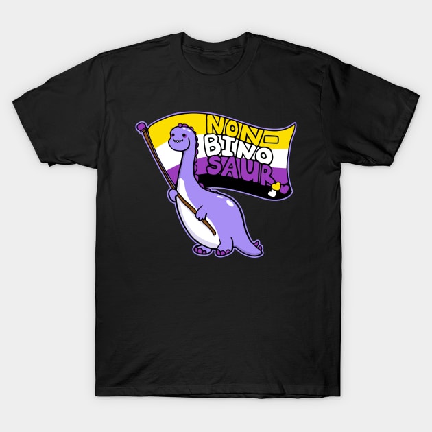 Non-Bino Saur Cute Dinosaur with Nonbinary Pride Flag T-Shirt by Huhnerdieb Apparel